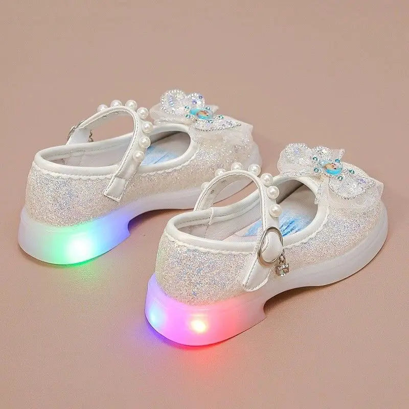 Disney Children High Heel Princess Elsa Party LED Light Shoes Summer Girls Sandals Baby Girls Crystal Blue Pink Shoes 23-34