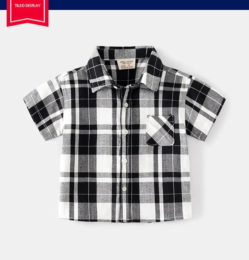 New Summer Kids Shirt Boys Girls Colour Blocked Grid T-shirt Children Breathable Loose Outwear Tops 2-6T Unisex