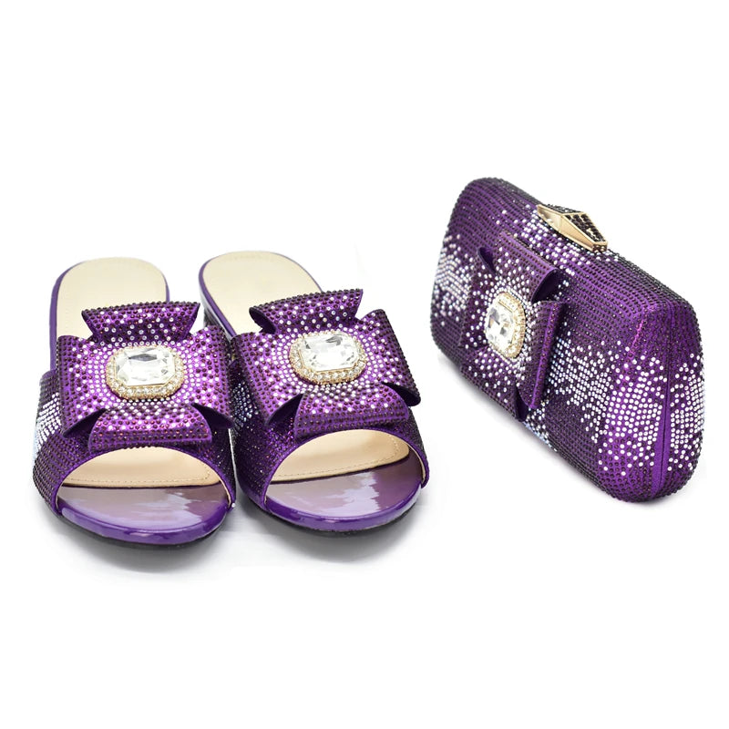 2025 Italian Shoes and Bags Matching Set with Rhinestone Bride Wedding Set African Party Shoes for Women