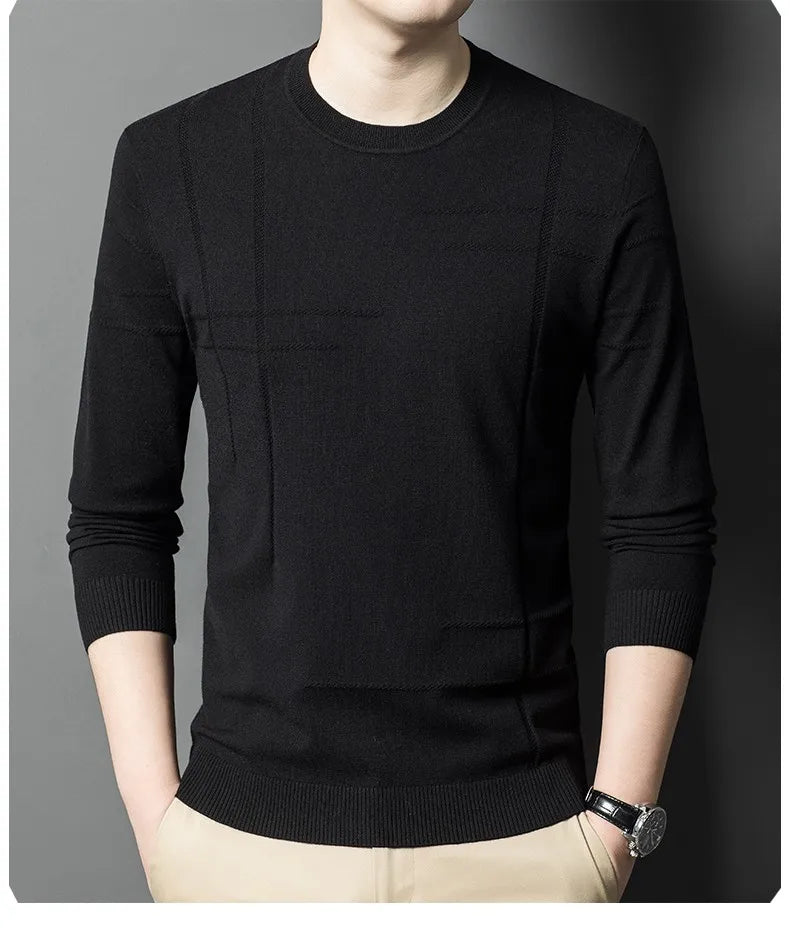 Men's High-End Woollen Striped Designer Knitted Pullover Sweater, Casual Trendy Korean Brand, and Male Jumpers