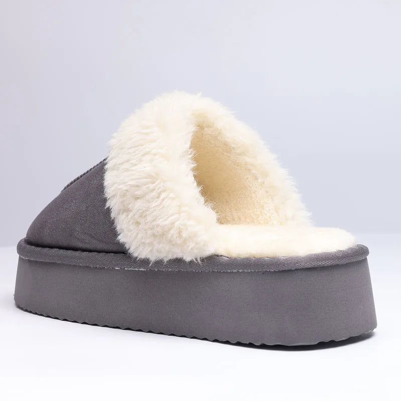 Women's Fluffy Plush Winter Shoes With Thick Sole Fuzzy Slides Suitable For Indoor and Outdoor Use With Anti-Slip Platform Fur Slippers