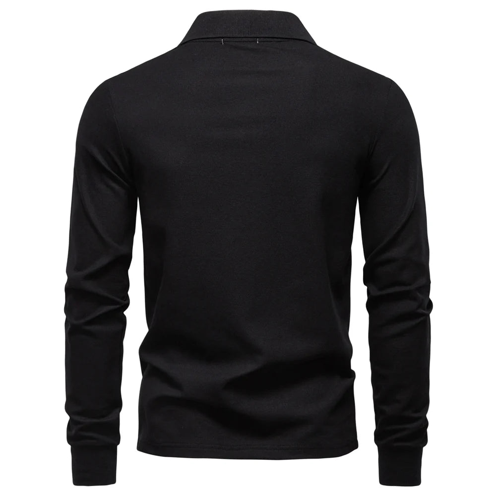 2025 Men's Business Casual Polo Shirt Solid Colour Long Sleeve Cotton Rich Blend Breathable Polos For Male