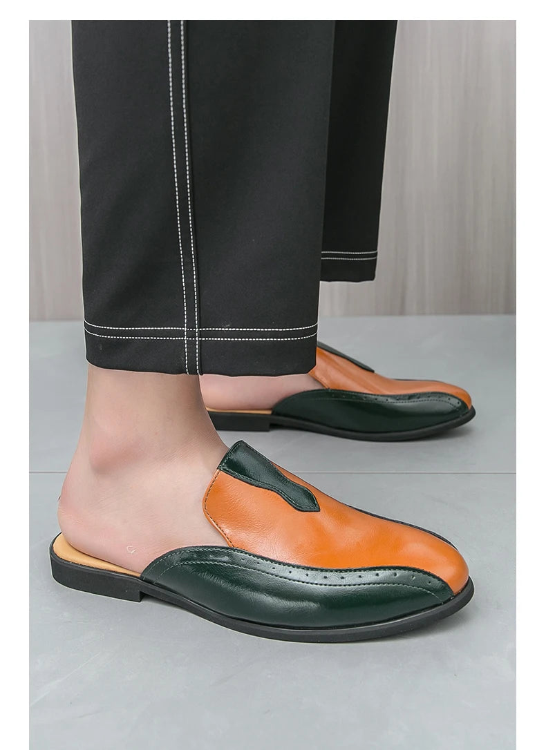 Youth Designer Summer Half Drag Shoes Breathable Men Slip-on Casual Loafers Flat Bottom Walking Slippers