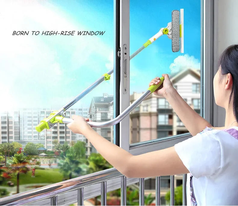 Telescopic Window Glass Cleaner Or 2 Rag Microfiber Head High-rise Building Wipers Dust Mud Cleaning Glass Scraper Spin Scrubber