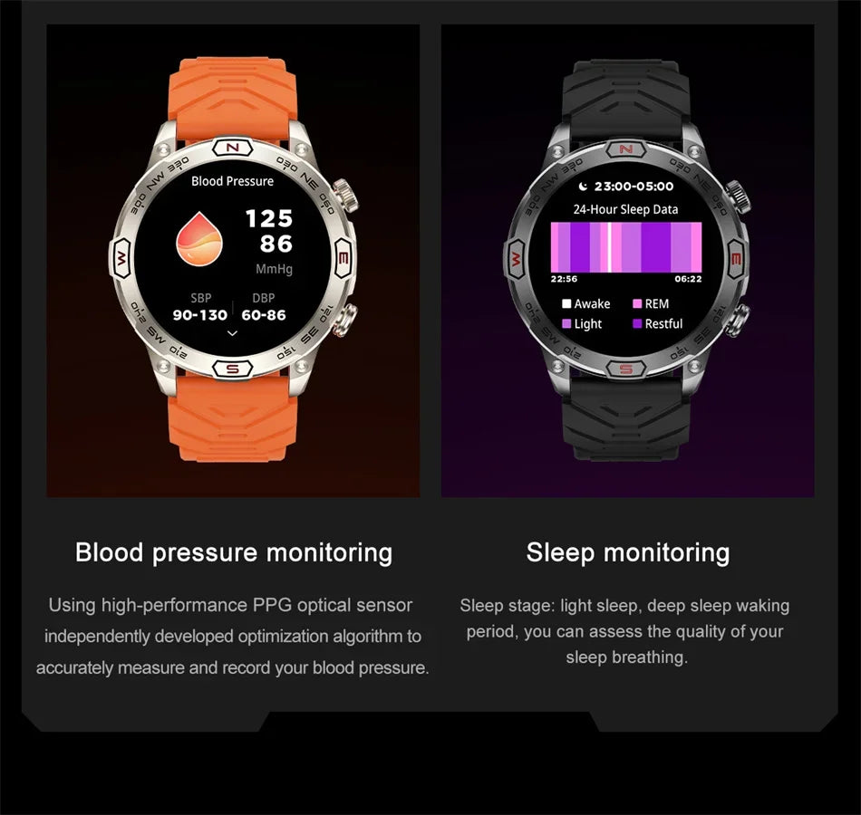 Outdoor Military Smart Watch Men Compass GPS Track Bluetooth Call IP68 Waterproof AMOLED Screen Smartwatch Compatible with Android IOS