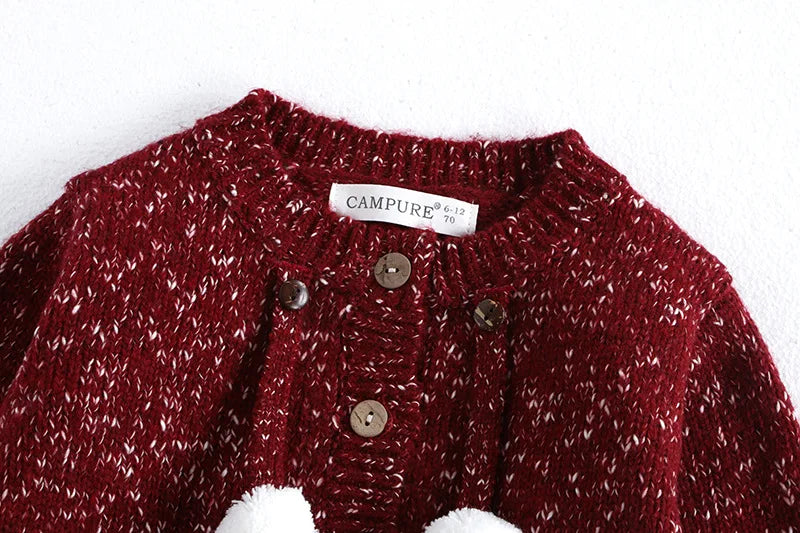 New Year Fashion Knitwear Children's Sweater Boys Loose Cardigans Coat Autumn Winter Girls Knitted Retro Outwear For Kids 0-5Y Unisex