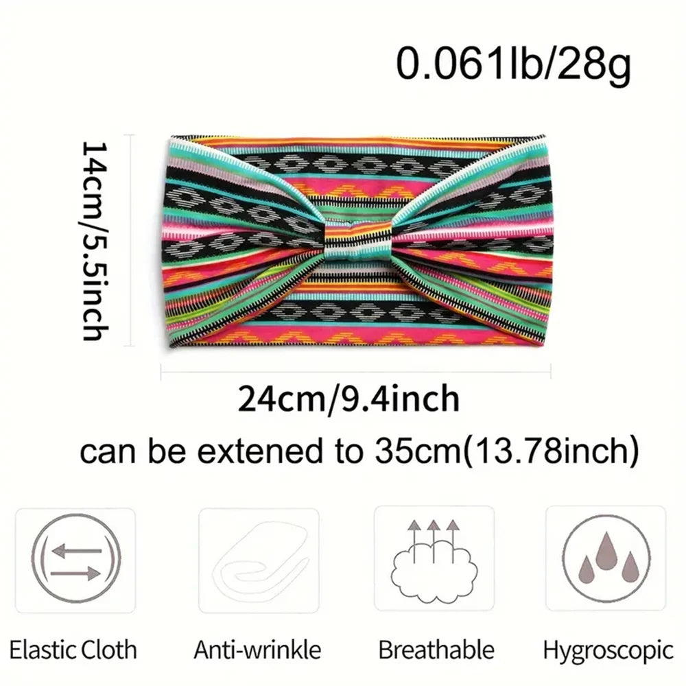 1 stuk Europees-Amerikaanse dames Bohemian stijl elastische hoofddoek modieuze ademende katoenen brede rand haaraccessoires