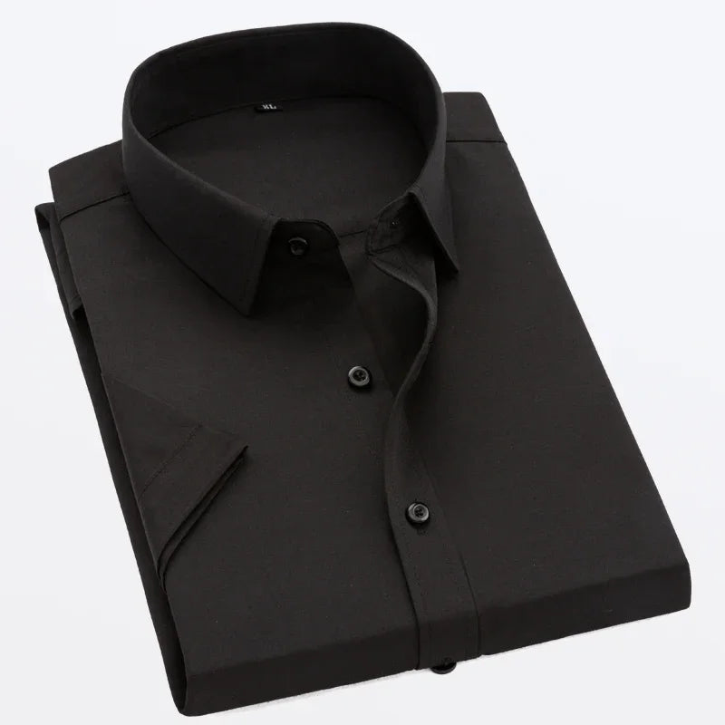 Men Short Sleeve Shirts Summer Ice Silk Light Thin Solid Business Casual Slim Fit White Shirts Classic Fashion Men Clothing