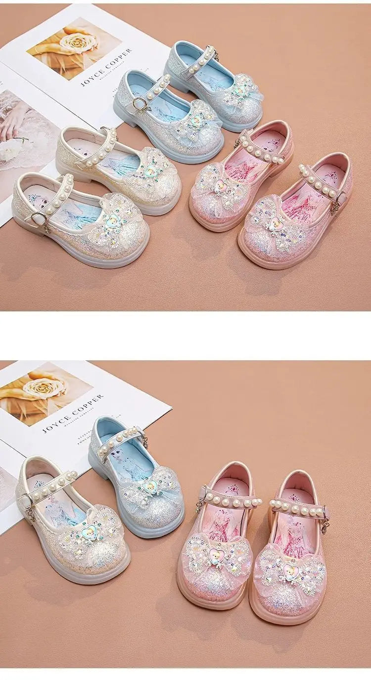 Disney Children High Heel Princess Elsa Party LED Light Shoes Summer Girls Sandals Baby Girls Crystal Blue Pink Shoes 23-34