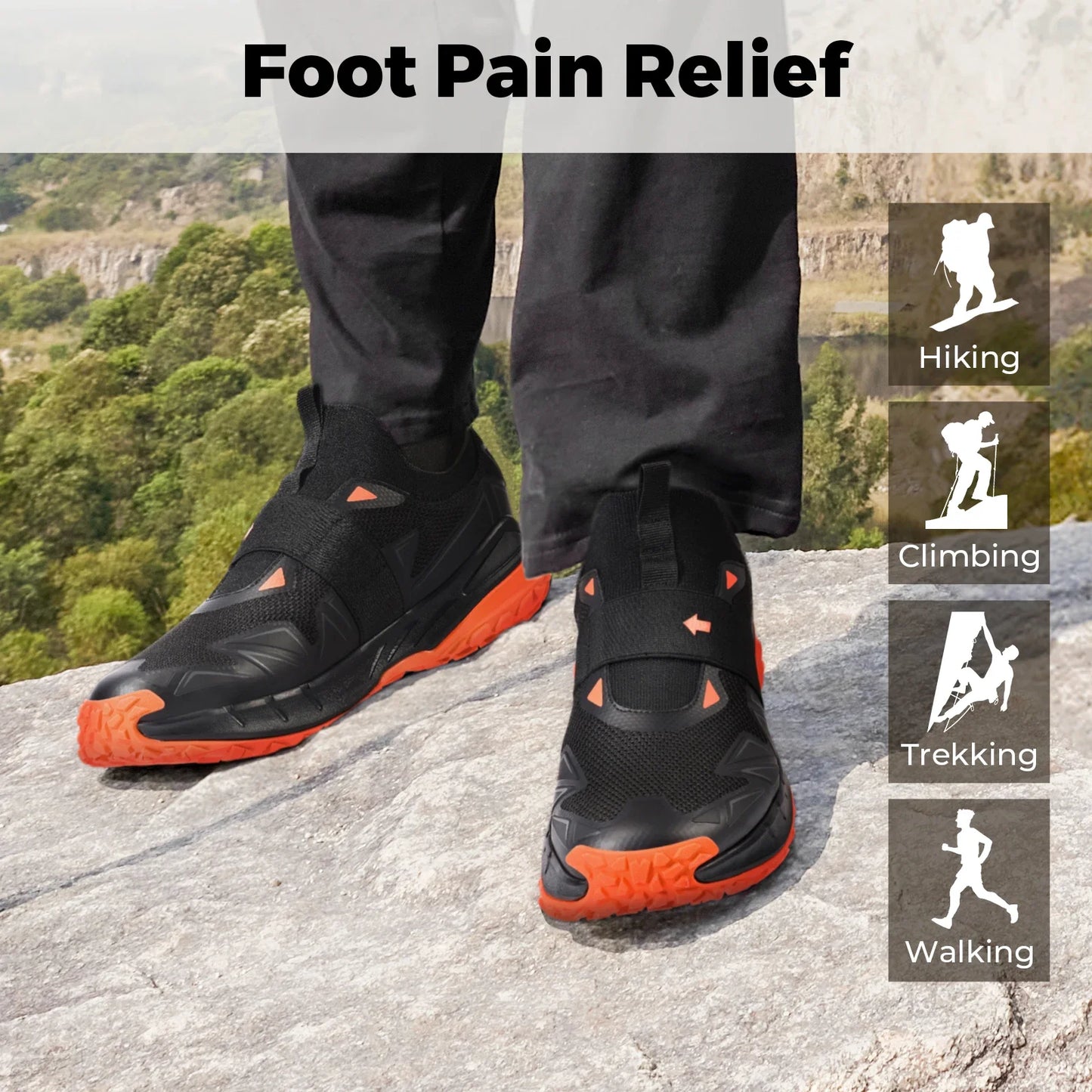 Men's Widened Hiking Walking Shoes Slip-On Comfortable Orthopaedic With Arch Support Non-Slip Sports Shoes For Travel