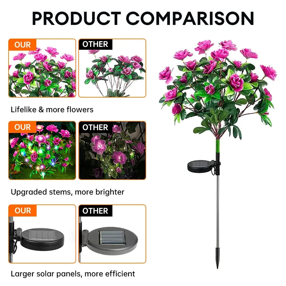 LED Solar Light Azalea Flowers Garden Lamp Home Decorative Light Landscape Orchid Rose LampYard Lawn Path Holiday Wedding Lights