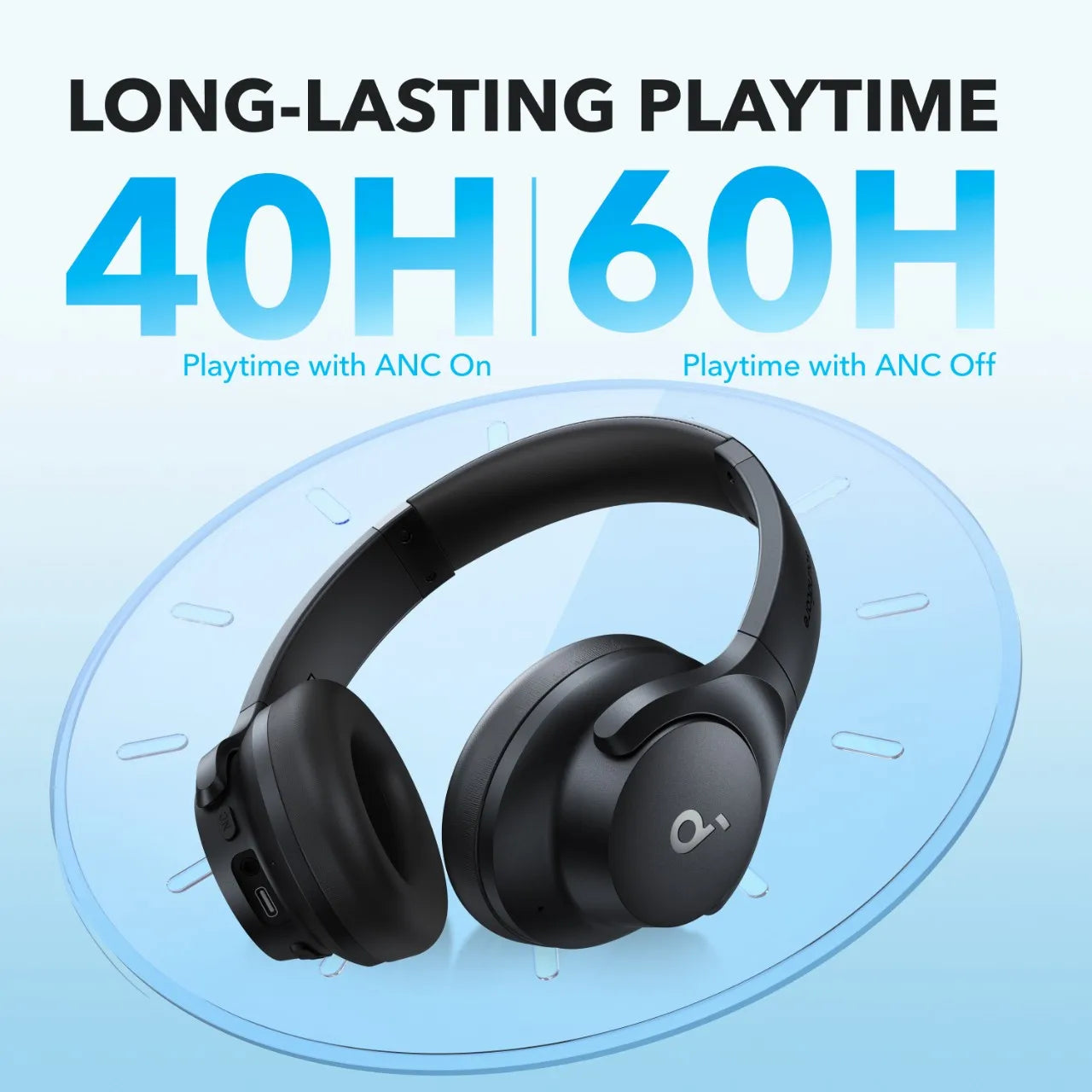 Soundcore by Anker Q20i Hybrid Active Noise Cancelling Headphones Wireless Over-Ear Bluetooth 40H Long ANC Playtime
