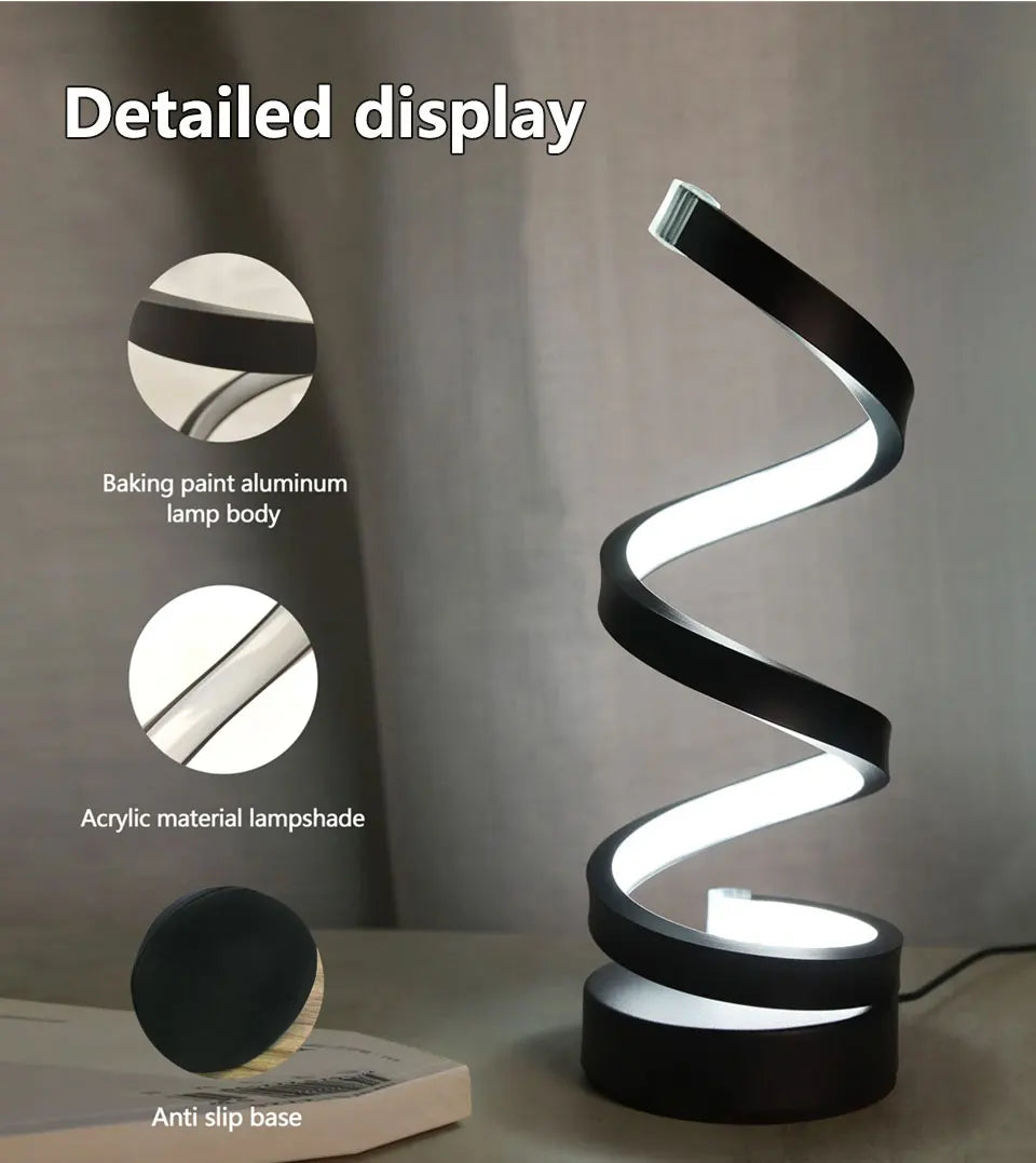 Modern Spiral Table LED Night Light Dimmable Desk Lamp Living Room Nightstand Lamp Bedside Table Study Office Bedroom Decoration