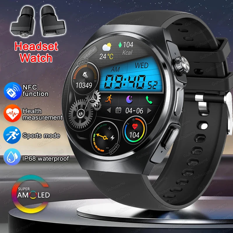 New Smart Watch Headset Two In One Wireless Bluetooth Dual Earbuds Call Health Monitor Sport Tracker Smartwatch - Compatible with HUAWEI IOS