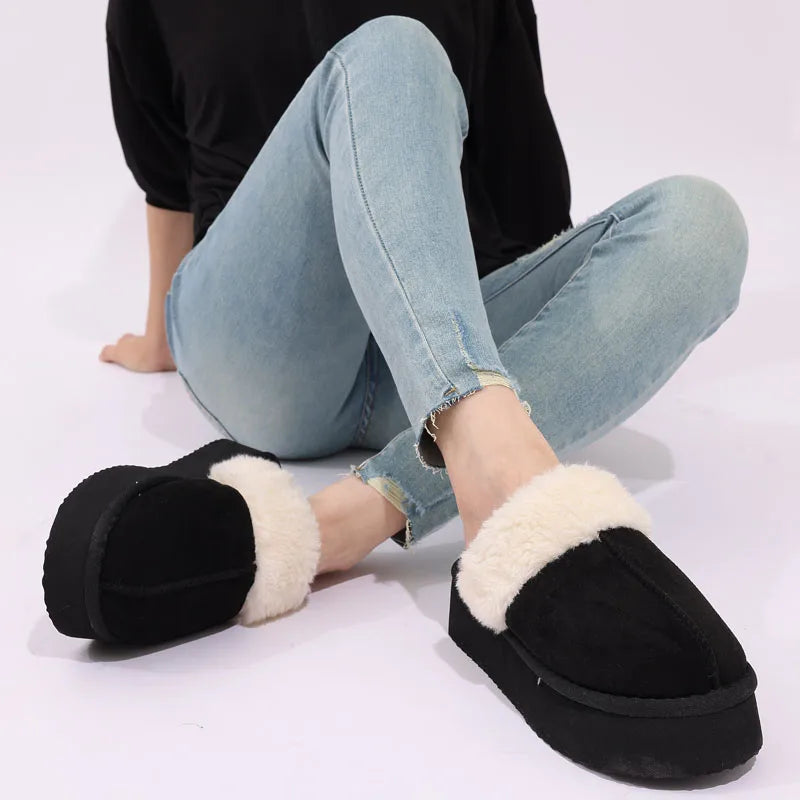 Women's Fluffy Plush Winter Shoes With Thick Sole Fuzzy Slides Suitable For Indoor and Outdoor Use With Anti-Slip Platform Fur Slippers