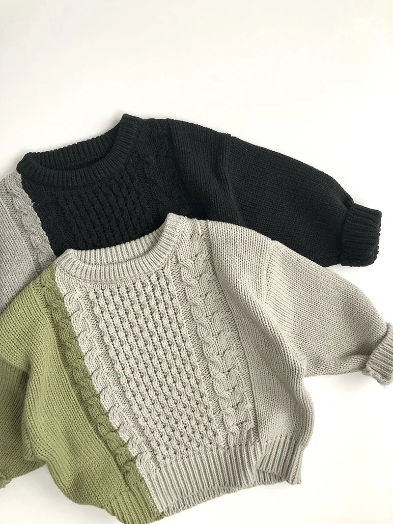 New Autumn Kid's Sweater Boys Trendy Patchwork Sweater Girls Knitted Pullover Children's Loose Knitwear 1-6Y Unisex