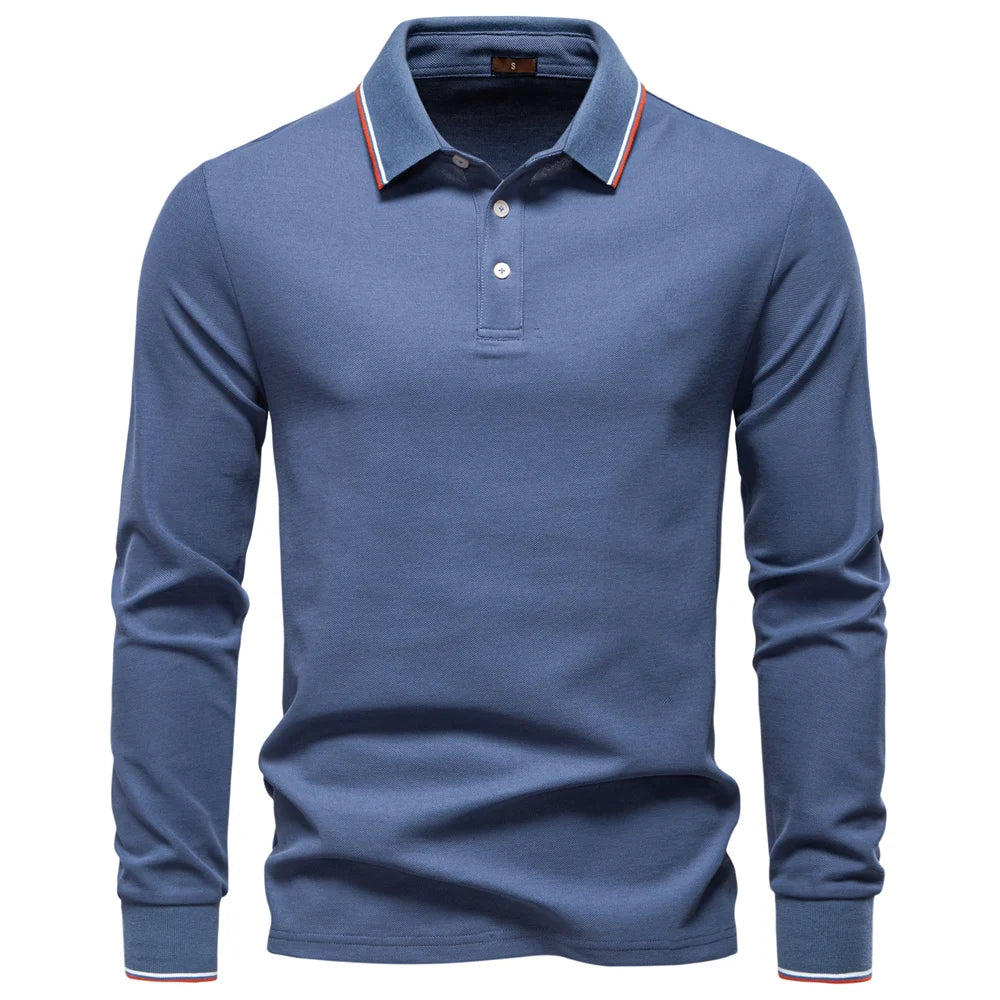 2025 Men's Henley Polo Shirt Cotton Solid Colour Long Sleeve Designer Polo for Male Social Luxury Touch