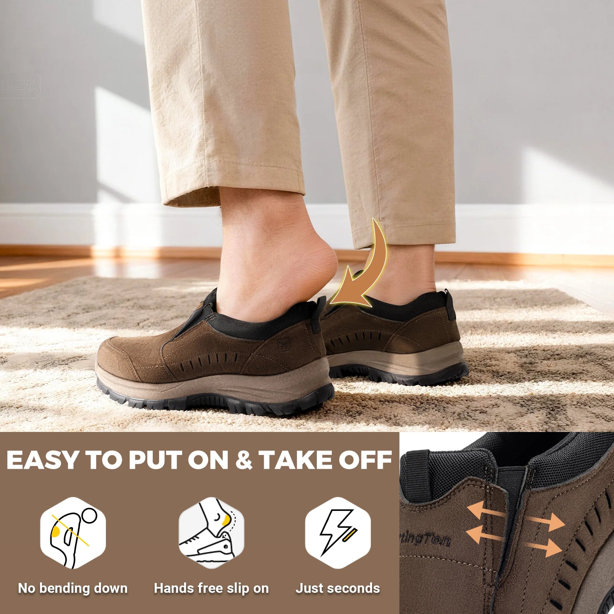 Men's Lightweight Shoes With Arch Support Insoles For All-Day Comfort - Flat Slip-On Loafers For Business Casual Wear