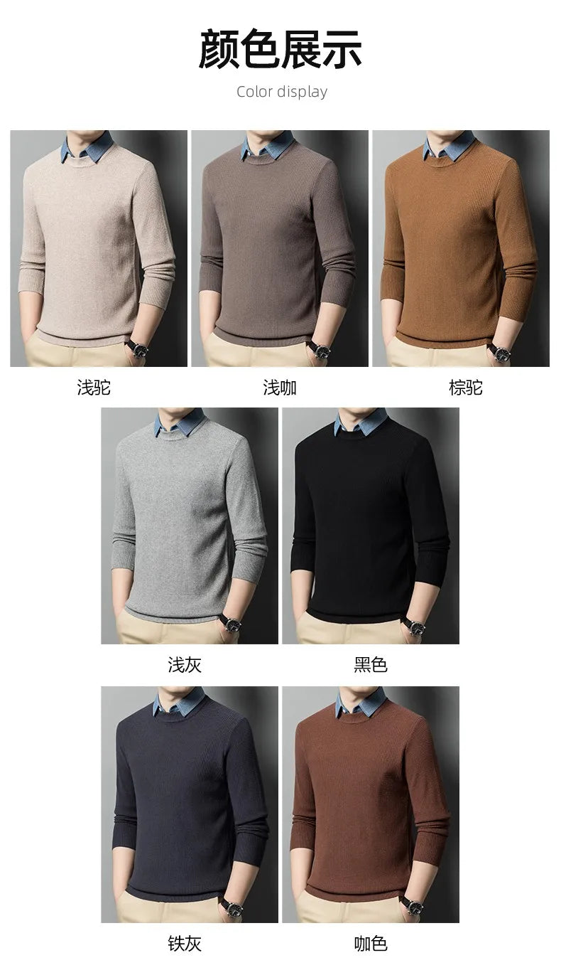 Men's Top Grade Fake Two Collared Fashion, Designer Knitted Pullover Sweater, Casual Brand Slim Fit Male Jumpers