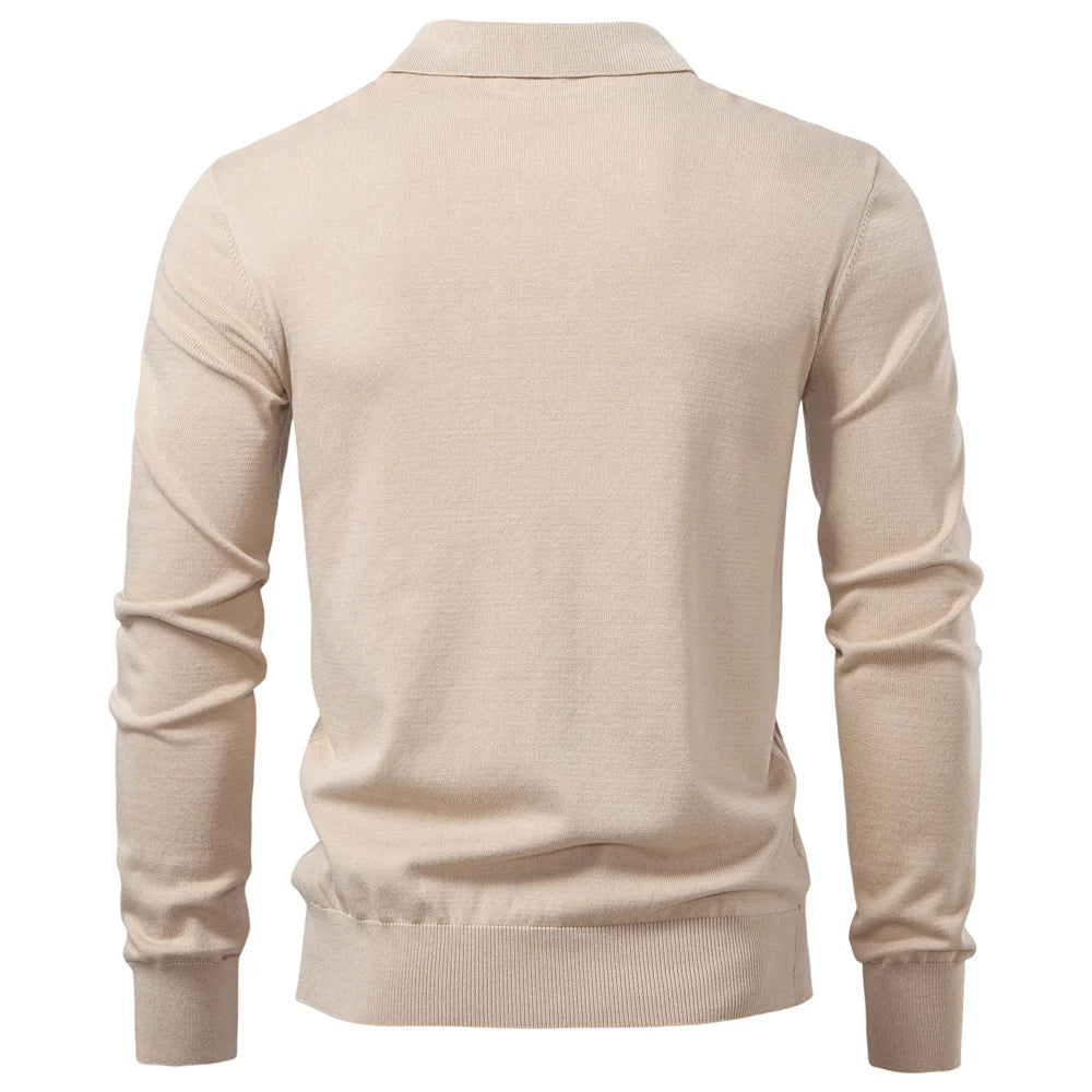 2025 Men's Henley Polo Solid Colour Long Sleeve Fashion Forward Cut Luxury Business Social Premium Male Polo