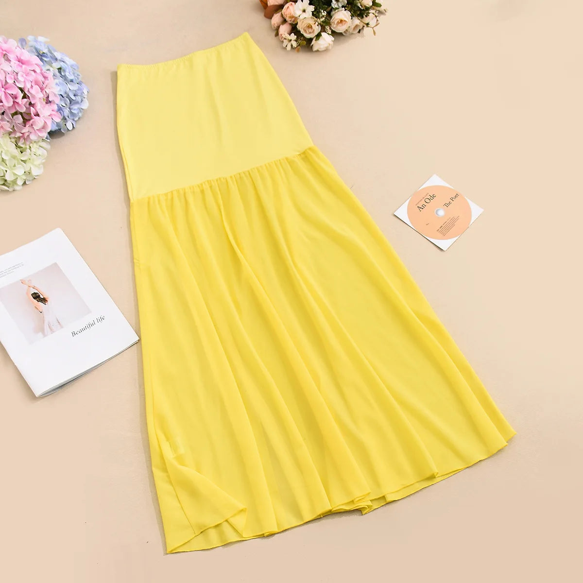 Sexy Fashion 2 Piece Set Women Metal Flower Decoration Halter Hollow Tops + Mesh Patchwork Long Skirts Elegant Outfits