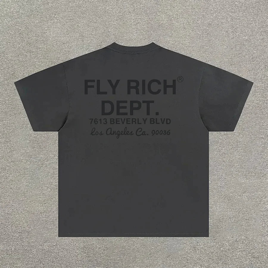 Unisex Fly Rich Graphic Print Casual 100% Cotton T-Shirt Women Y2K Summer Short Sleeve Oversize T-shirt Streetwear Tops