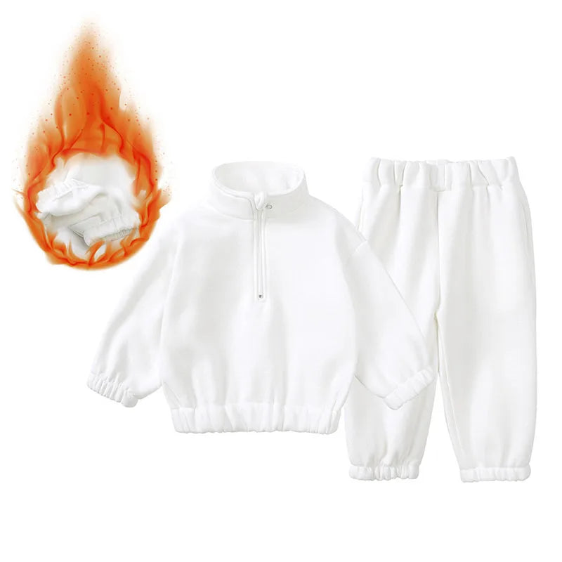 Baby Children's Fleece Lining Hoodies Set Spring Autumn Boys Sports Clothes 2PCS Girls Turtleneck Pullover Casual Suit 1-6Y Unisex