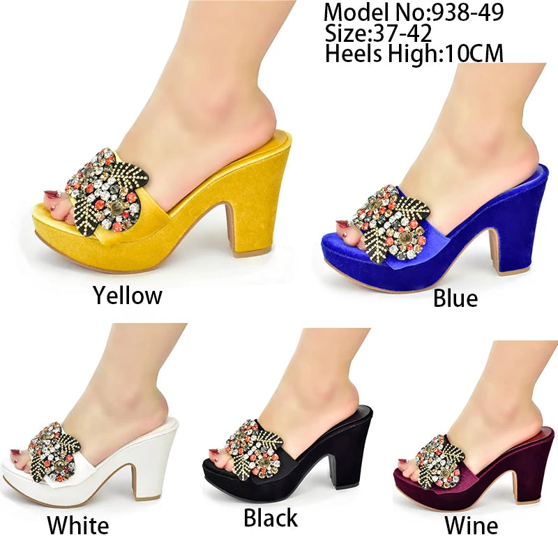 African Women Party Pumps Decorated with Rhinestone Shoes for Wedding Women Wedges Shoes for Women Platform Heels Nigerian Pumps