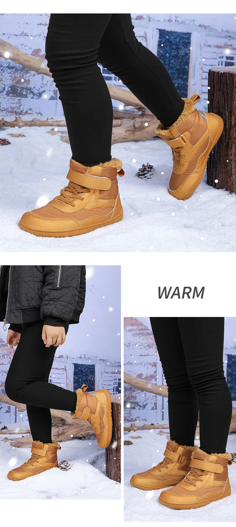 Kinderen brede neus blotevoeten sneeuwlaarzen comfortabele warme stijlvolle winter minimalistische sneakers voor jongens en meisjes, perfect voor peuters tot grote kinderen