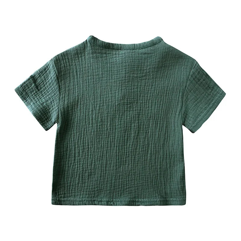2025 Zomer 100% Katoen Baby Jongen Meisje 2-delige Set Effen Korte Mouw Shirt Casual Peuterpak 1-7T Unisex