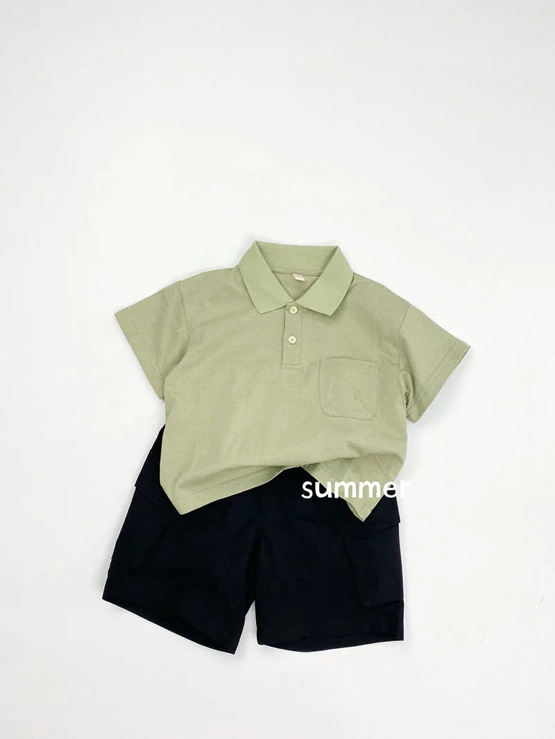 Zomer kinderoveralls schattige effen kleur zak jongens vijfkwart broek kinderen elastische taille meisjes werkkleding kort 1-6T unisex