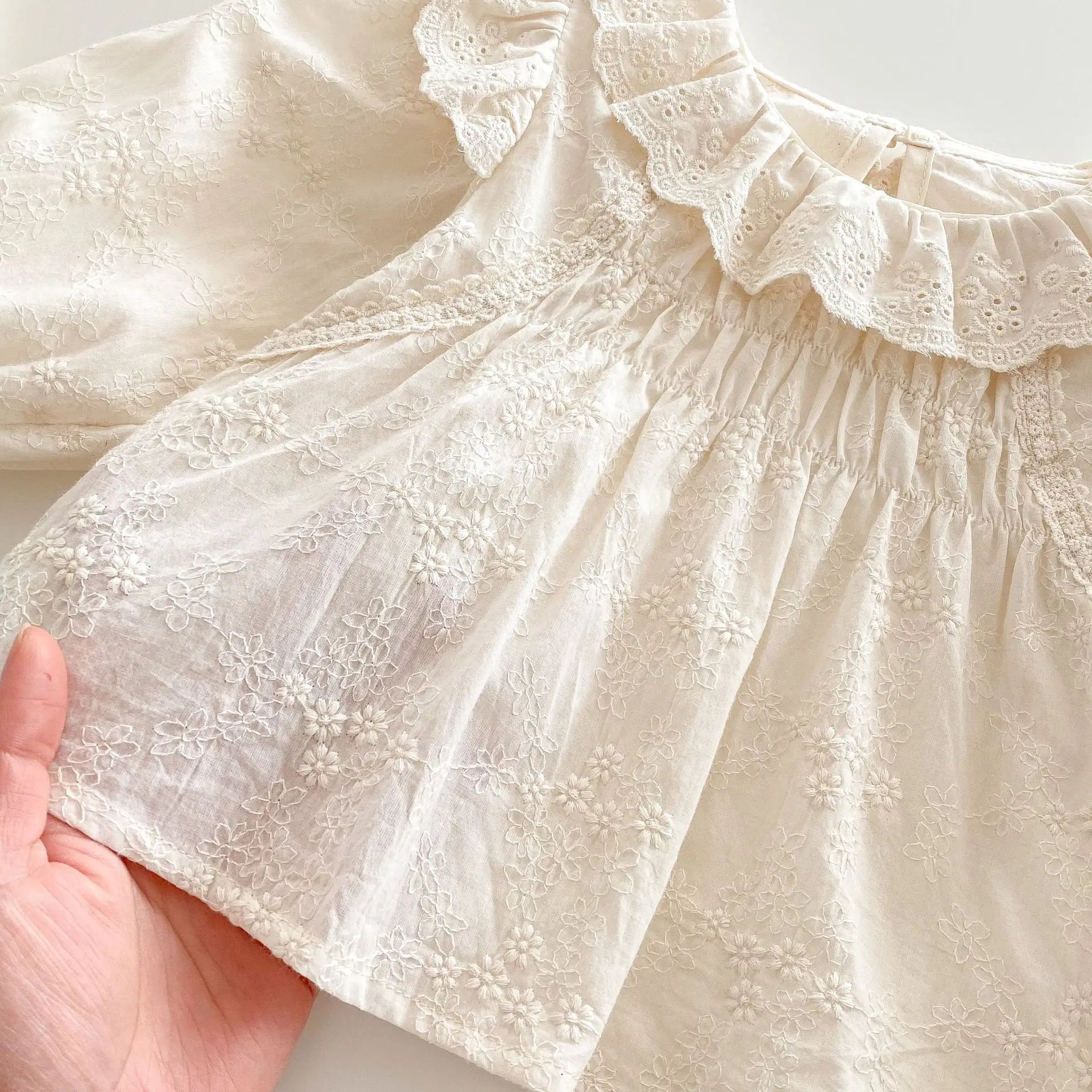 Spring Korean Style Girls' Doll Shirt Cute Embroidered Flowers Kid's Blouse Children's Baby Peter Pan Collar Shirt Base Top 0-5Y Girls