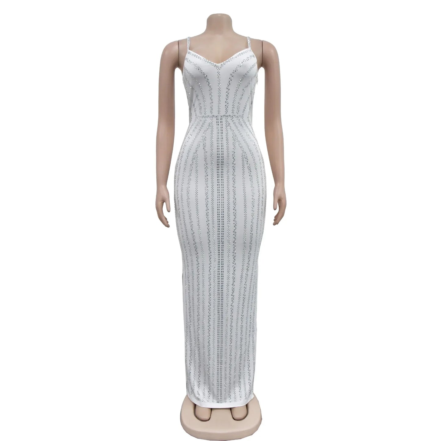 Women's Sexy Solid Color Spaghetti Strap Rhinestone Decor Deep V Neck Party Dress