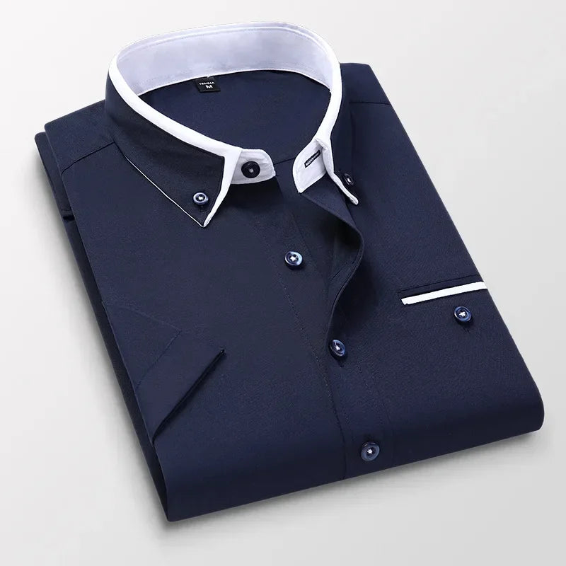 Summer Business Shirt Men Short Sleeves Button Up Shirt Turn-down Collar Casual Shirts Men's Clothing Plus Size 5XL