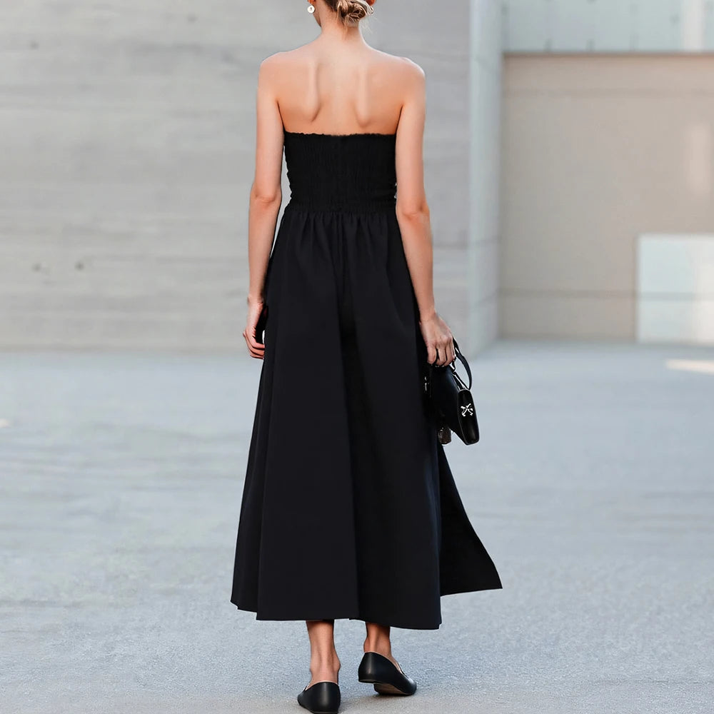 Dresses All Season Fashion Korean Plain Bubble Sleeve Off Shoulder Boat Neck Midi A-Line Anniversary Milkmaid Dresses