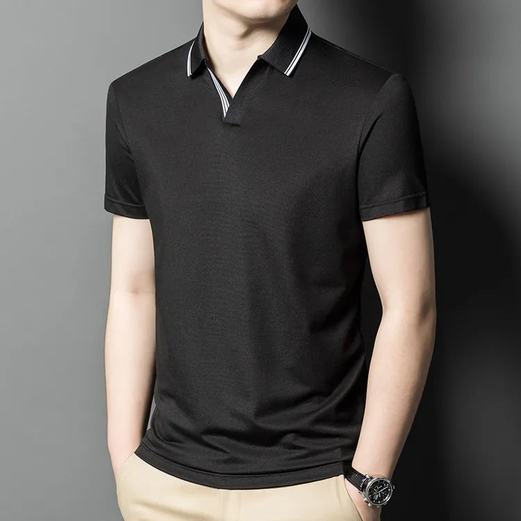 Men's Summer Hot Selling Seagull Collar Short-Sleeved Polo, High-Grade Quality Slim Fit Business Casual Short-Sleeved T-Shirt