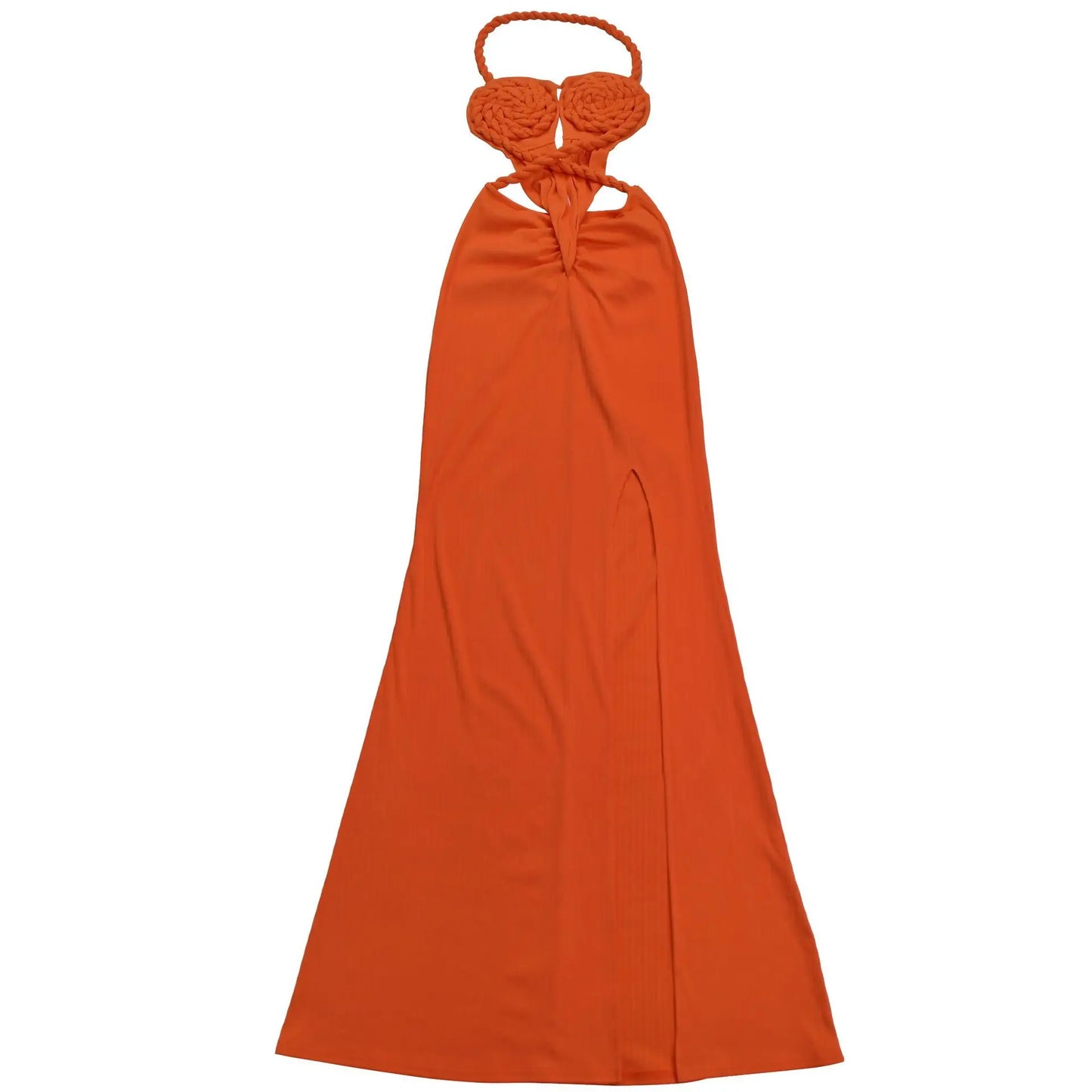 Bohemia Knitted Women Maxi Dress 2025 Summer Halter Lace Up Backless Split Sheath Vestidos Beach Vacation Robe