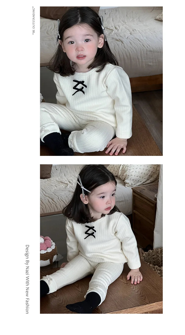 2025 Winter Nieuwe Baby Dikke Warme Kledingset Meisjes Strik Fleece Bottoming Shirts + Leggings 2 Stuks Pak Peuter Plus Fluwelen Kleding