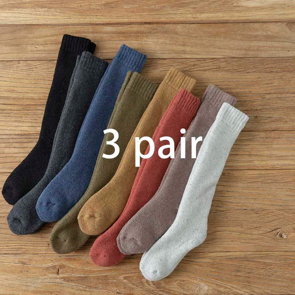 Winter Dames Merino Wol Hoge Knie Lange Sokken Dikke Warme Harajuku Retro Compressie Vrouwelijke Kasjmier Kousen