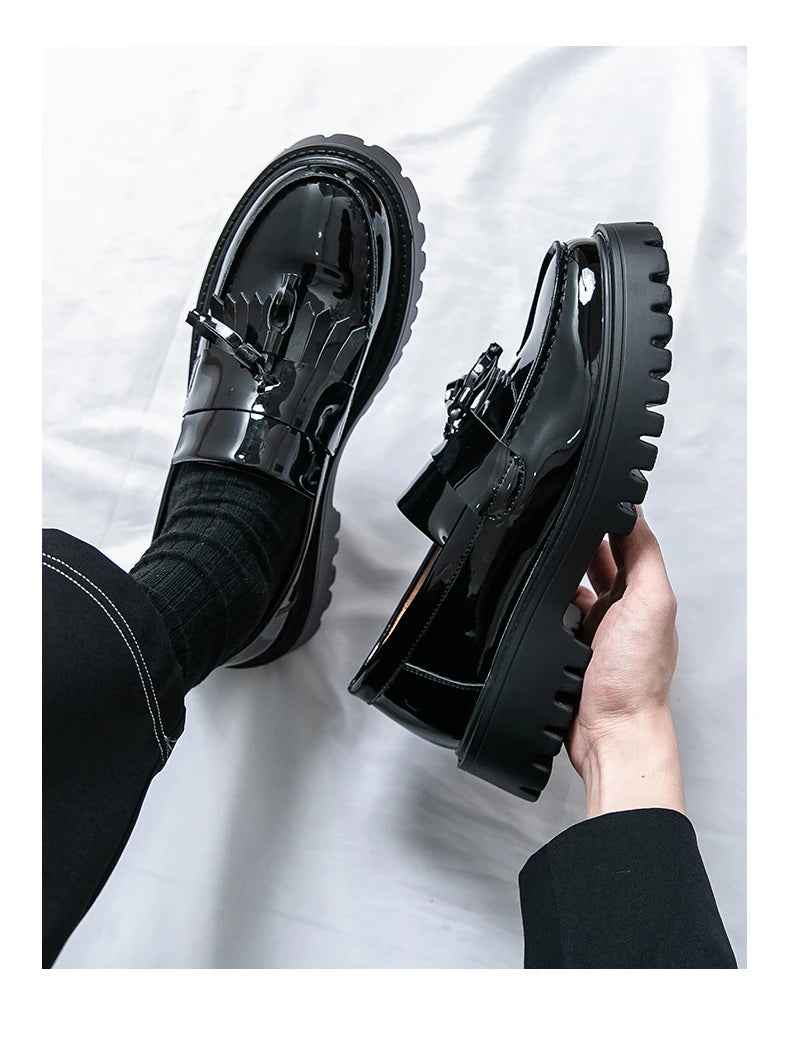 Fashion Men Tassels Loafers Thick Bottom Male Height Increasing Walking Shoes All White Wedding Shoes