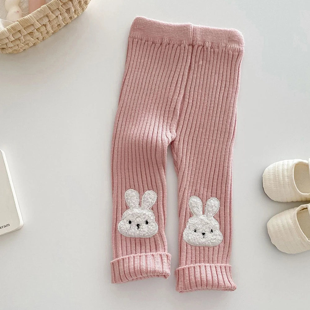 New Autumn Kids Knitted Leggings Girls Cute Cartoon Skinny Pants Children's Baby Pit Strip Trousers 0-5Y Girls