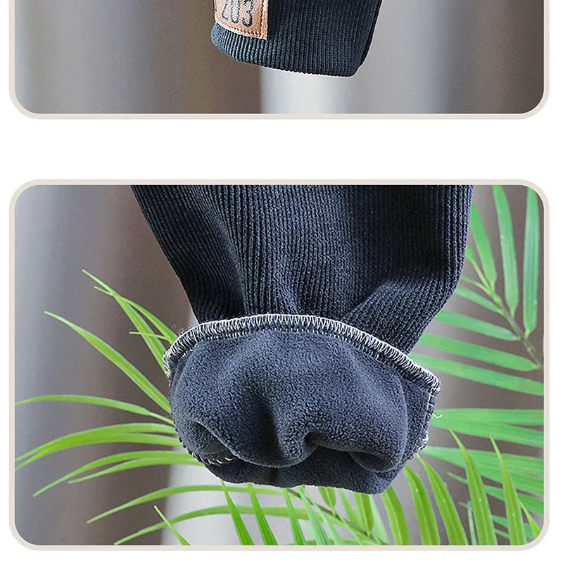 Children's Autumn & Winter Baby Girl Pants Fur Lining Boys Casual Trousers Simple Thick Kid's Pants 0-5Y Unisex