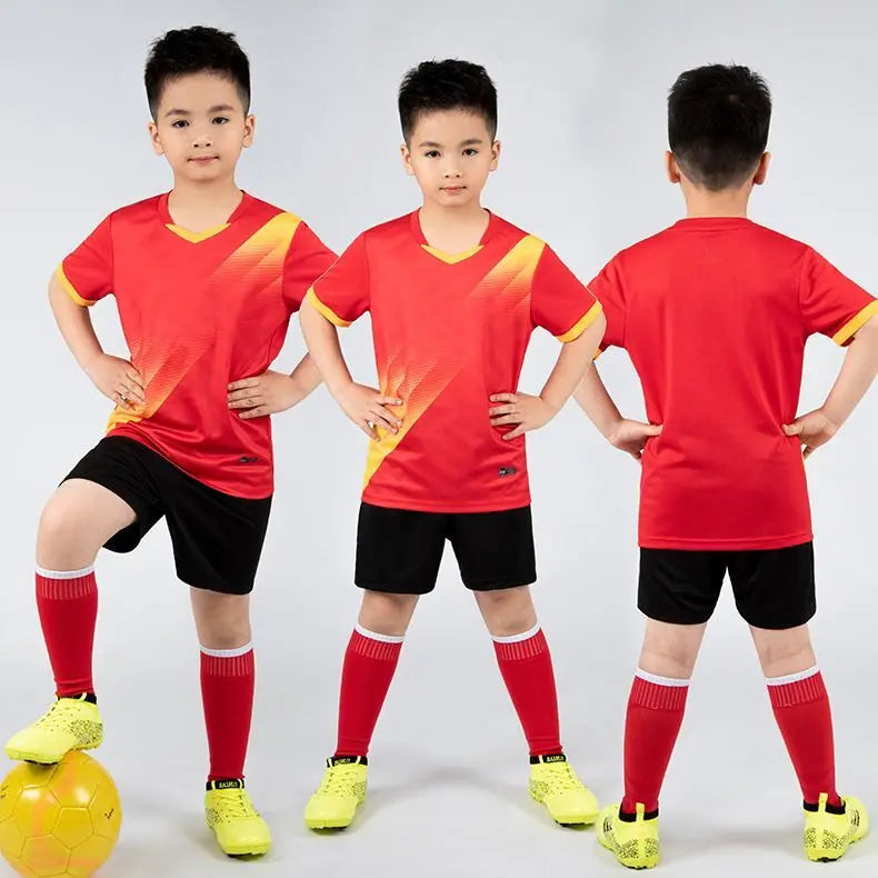 Boys Football Jersey tracksuit Child Soccer Sports Uniforms Kids Play Ball Sportswear Kits vest children's football suit Socks 1