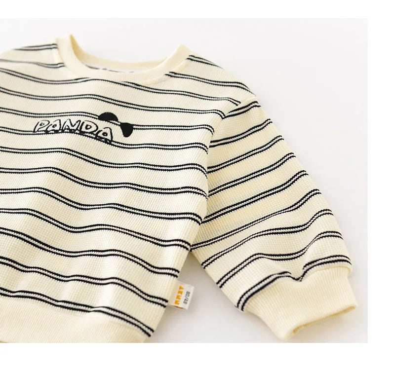 New Spring Kids Hoodie Children Cute Waffle Stripe Sweatshirt Girls Boys Thin Casual Design Pullover Shirt 1-5Y Unisex