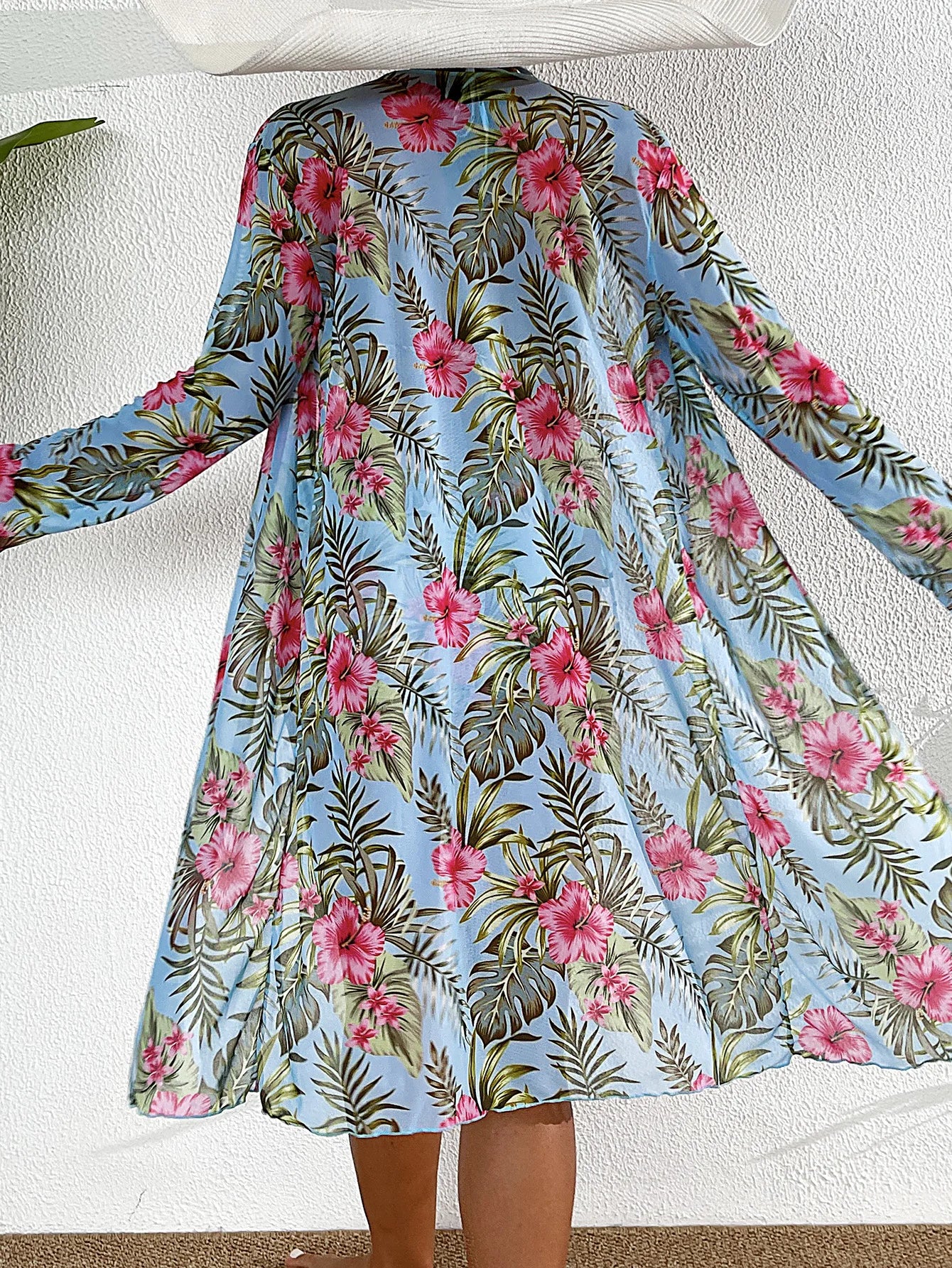 2025 Sexy driedelige bikini dames bloemenprint badpak blouse mesh sling rugloze badmode strak geplooid strandbadpak