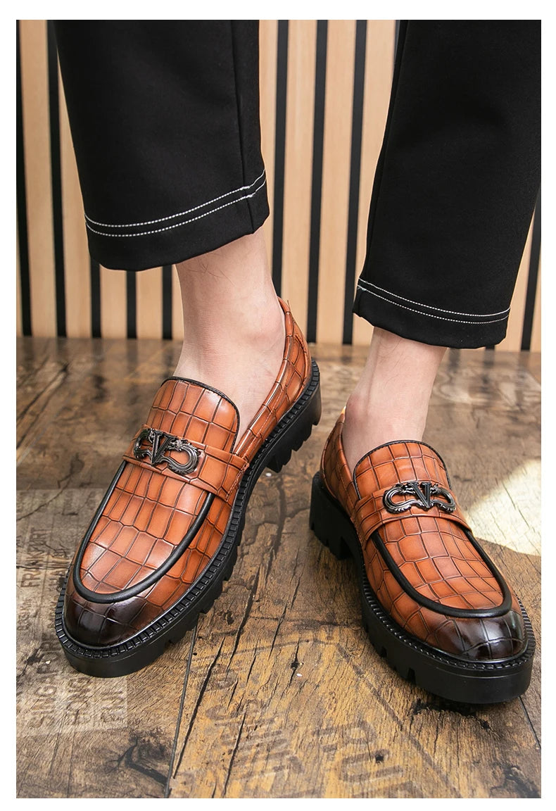 Men Height Increasing Casual Loafers Thick Bottom Male Dress Formal Shoes Slip-on Adult Leisure Loafers