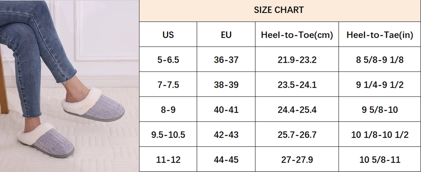 Women's Fleece Lined Warm House Cotton Slippers With Memory Foam and Non-Slip Cosy Fluffy Sole Plush Knit Slides Suitable For Bedroom Use