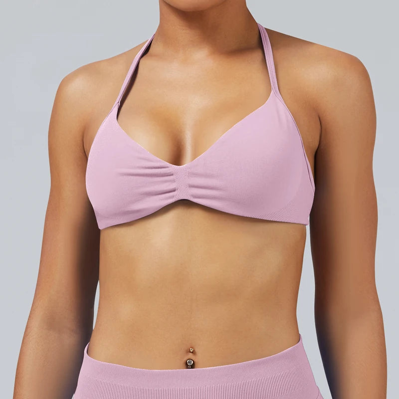Seamless High Support Impact Yoga Bra Women Strappy Sport Bra Thin Strap Halter Workout Tank Fitness Top Gym Wear
