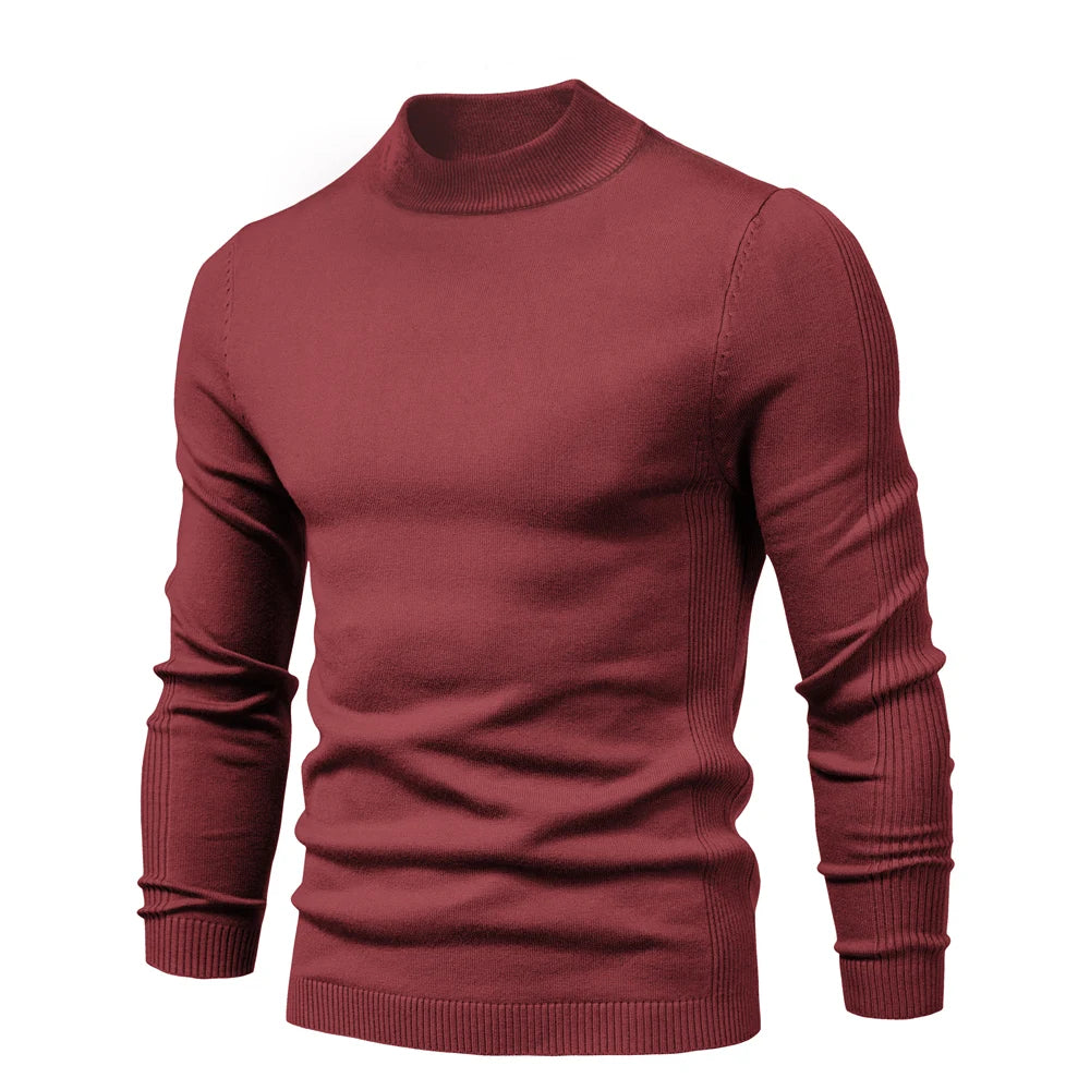 Men's Soft Mid Neck Pullover Casual Solid Colour Winter Warm Men's Sweater High Quality Pullover For Men