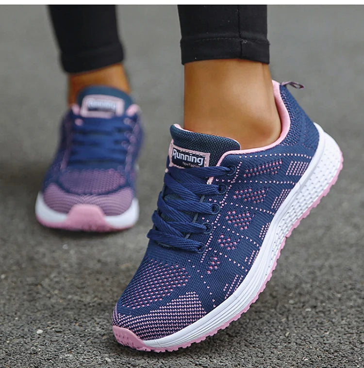 Women's Sneakers Breathable 2025 New Fashion Flat Outdoor Woman Vulcanize Shoes Mesh Fabric Lace Up Ladies Shoes Female Footwear